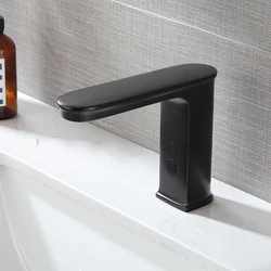 Black negro automatic smart basin faucet taps body full brass copper mixer water cold & hot ac 220 v dc battery saving power