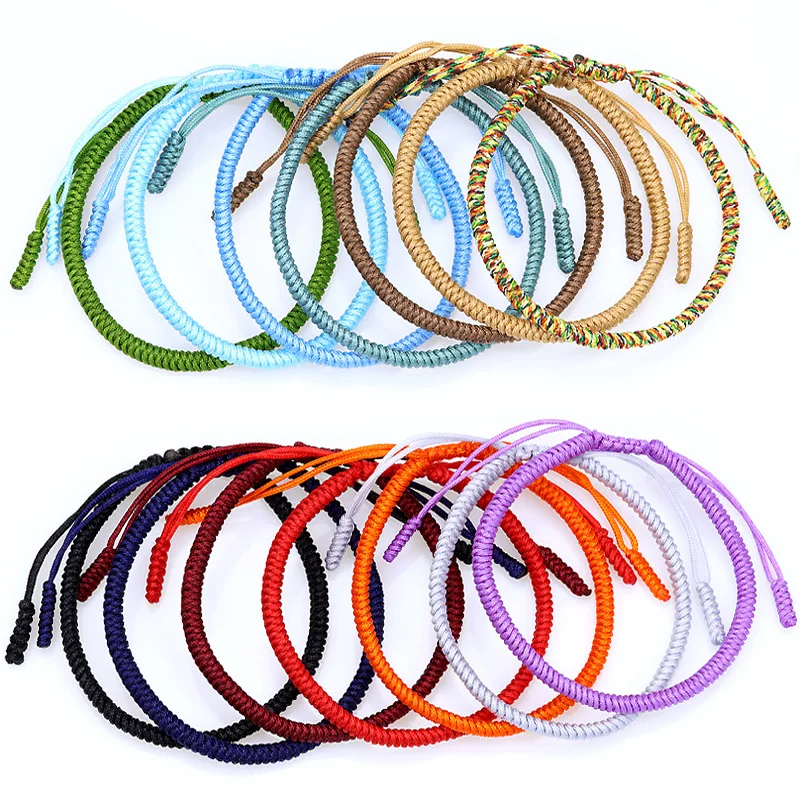 2020 wholesale handmade jewelry red rose string Buddhist love lucky slip knot charm adjustable Tibetan cuff bracelet bangle