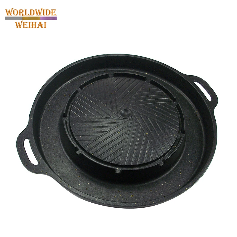 korean stone grill pan round bbq grill plate/bbq pan with hot pot/korean grill big pan