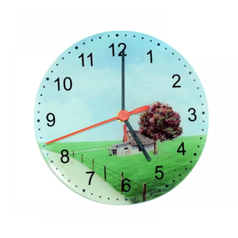 Qualisub Personalized Dia.12inch Circle Shape Sublimation Glass Wall Clock Blanks Tempered Glass Crystal clock