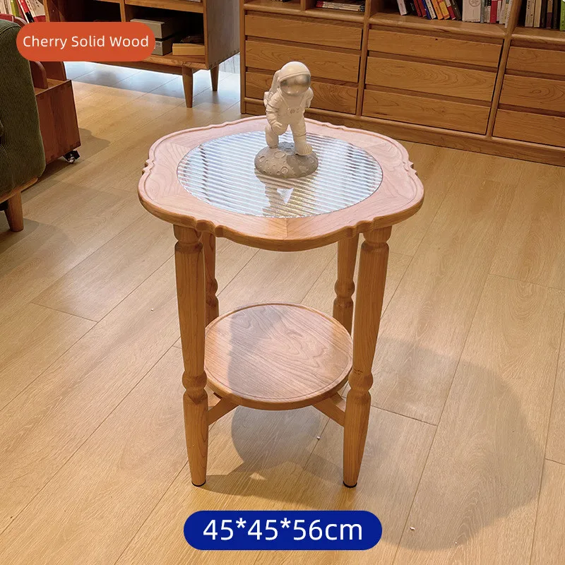 Dreamhause Solid Wood Flower Shape Creative Coffee Table Homestay Apartment Round High Low Tea Table Set Living Room Table Set