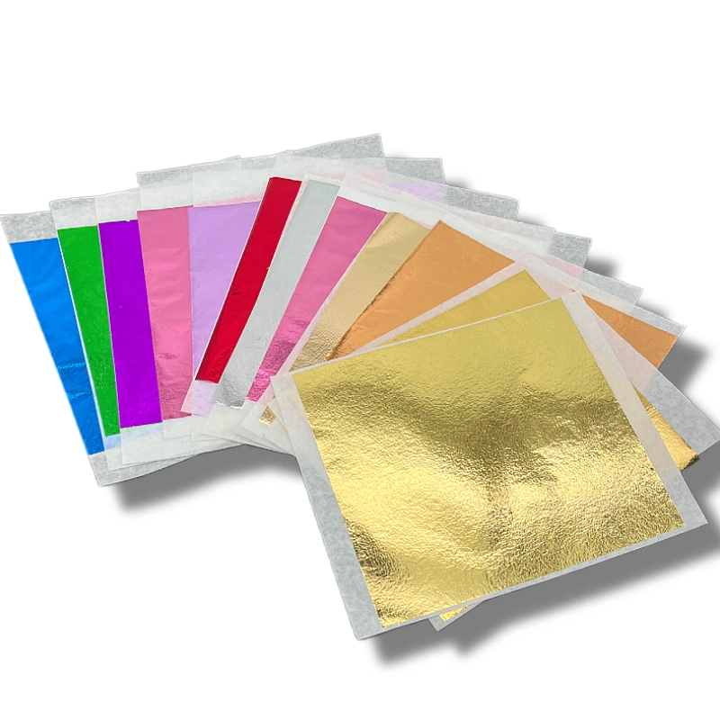 14 x 14 cm 100 Sheets High Brilliant Imitation Gold Leaf Sheet for Arts Gilding Crafting Decoration Alloy Gold Foil Leaf Sheet