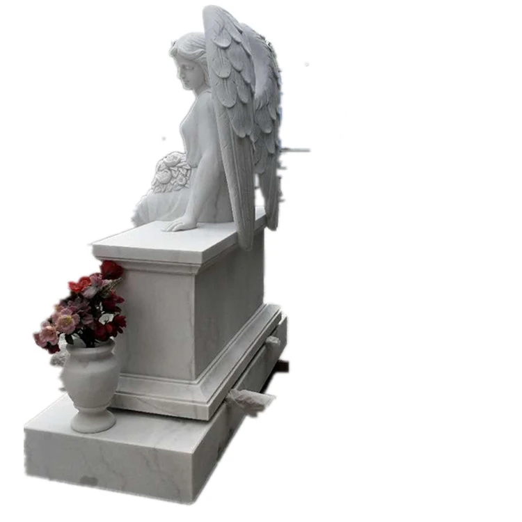 White Marble European Style Angel Cemetery Tombstone Monument
