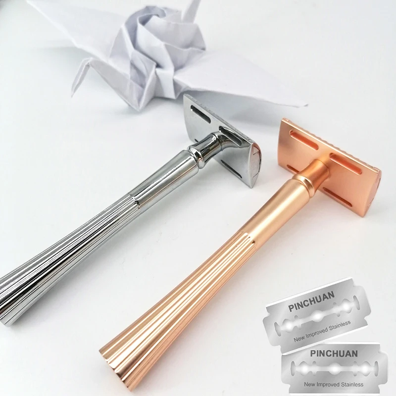 Mens New Paper Razor double edge safety stainless blade for men Metal shaving rose gold razor