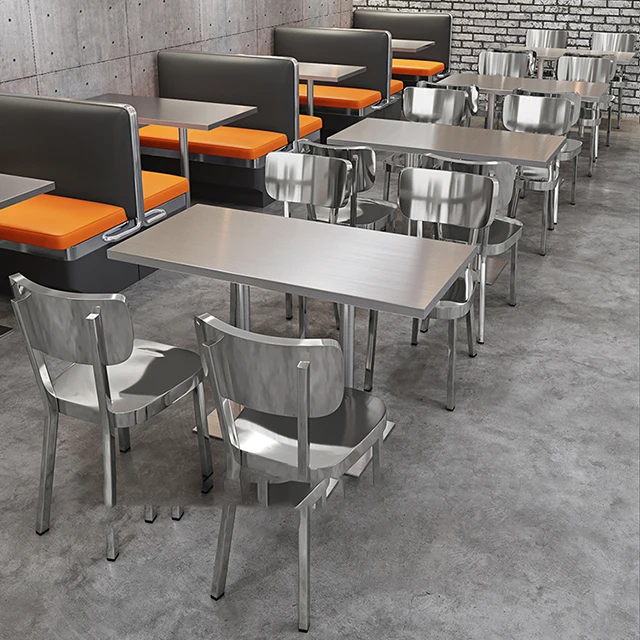 chrome brushed plated Stainless steel western pizza canteen restaurant sofa table and chair furniture for bar cafe