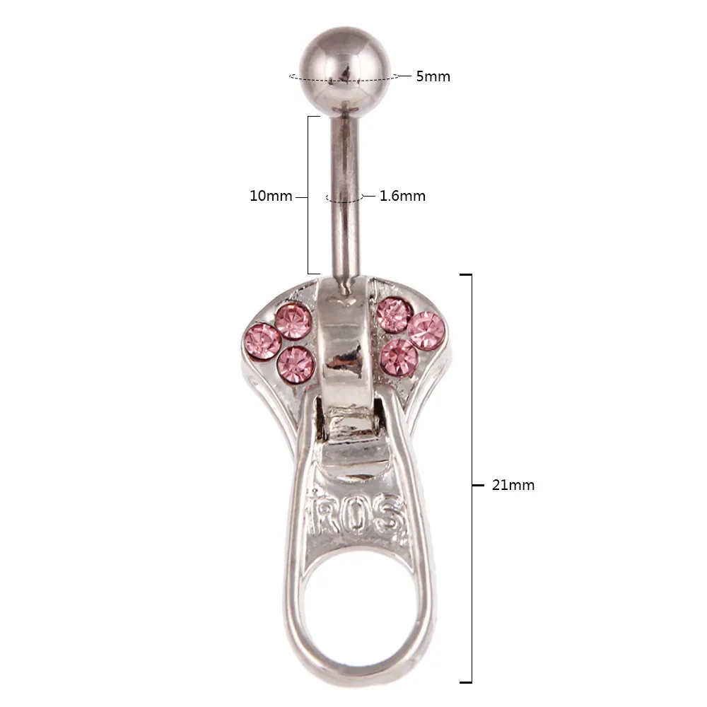 Fengshang New Design Jewelry Personalized Crystal Colorful Zircon Zipper Shape Stainless Steel Navel Piercing Jewelry