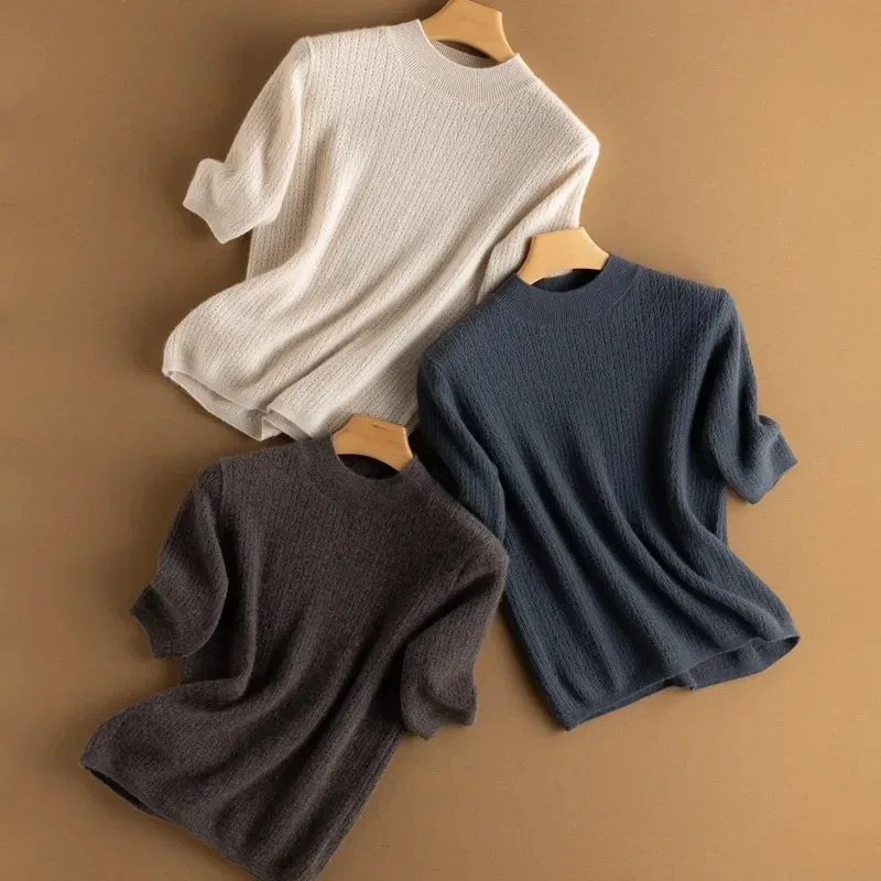 Women Silk Cashmere Soft Short Sleeve T Shirt