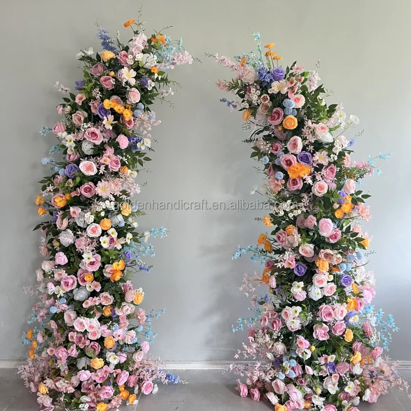 Custom  Half Moon Frame Horn Backdrop Colorful Curved Flower Arch For Wedding Proposal Party Decor