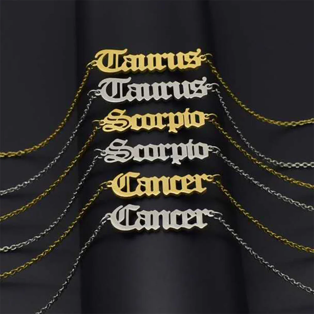 Fashion Vintage Jewelry Stainless Steel Gold Silver Plated Ankle Bracelet 12 Zodiac Pendant Anklet Foot Chain Unisex