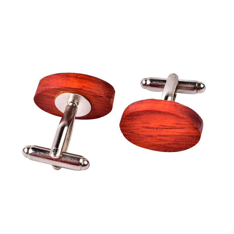 fashion custom red round natural wood cufflinks for men