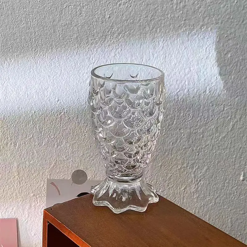 Custom Logo Portable Eco-Friendly Transparent Whiskey Wine Mermaid Glass Cup Gift Food Grade Fish Scales Glass Wine Glasses