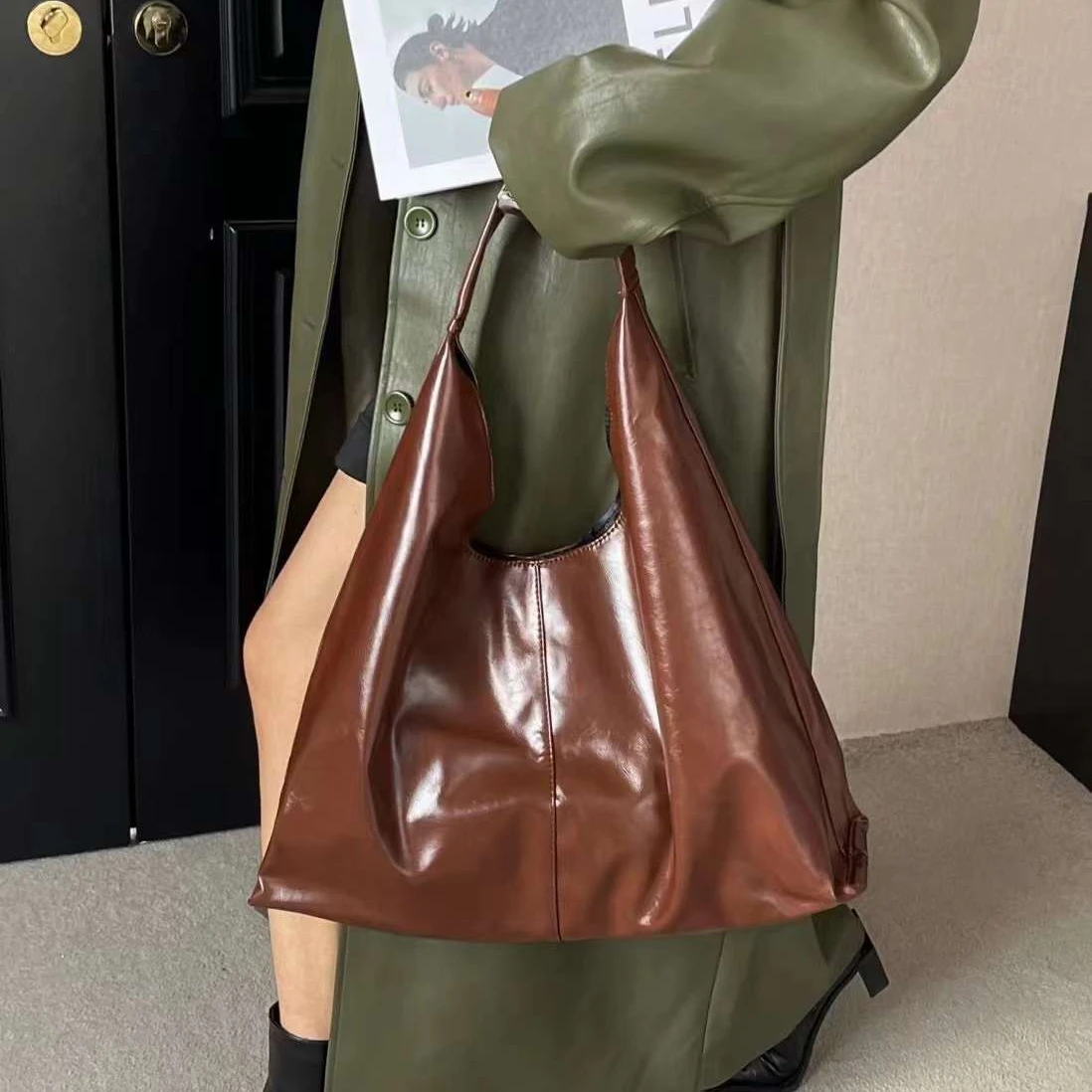 wholesale minimalist shoulder tote bag ladies fashion soft faux leather simple shoulder bag handbag for women