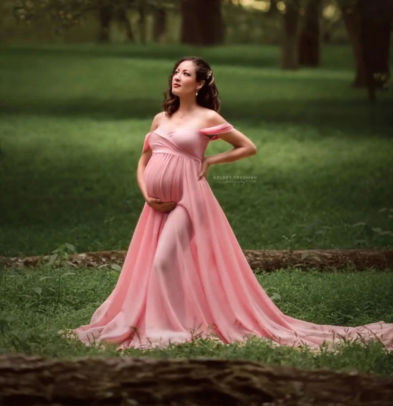 
Hot Sale Sexy Plus Size Plain Lacy Arm Cover Deep V Neck Women Maternity Pregnancy Photo Shooting Floor Long Dress 