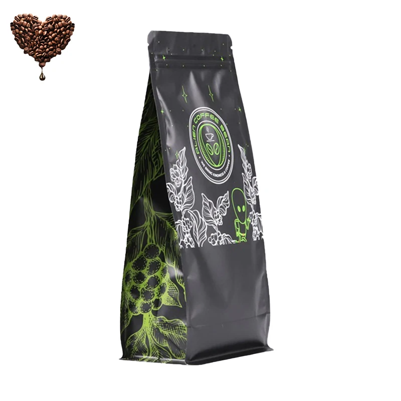 Custom Wholesale Coffee Bag with Valve and Zipper Small Stand Up Matte Coffee Bean Bag Kraft Paper Tin Tie Coffee Packaging