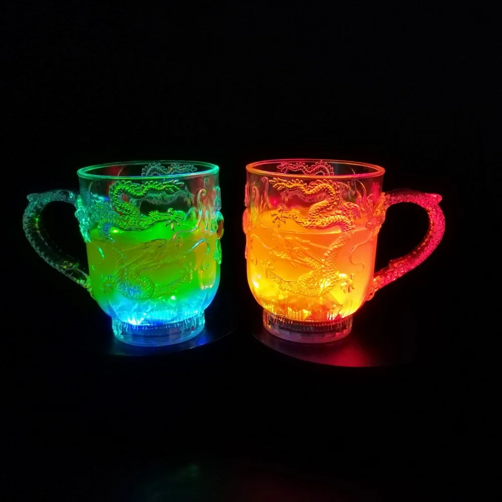 Best Selling Plastic 10 oz flashing glass cup Bar Multi-color Rocks mood light Drinking Mug Food grade