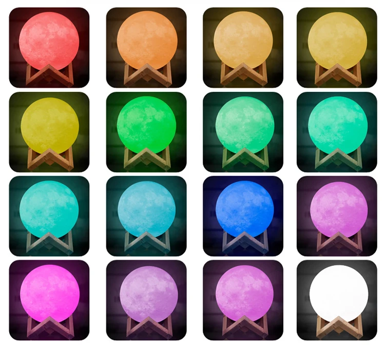 Christmas Gift 10CM Rechargeable 16 Colors Touch Change Remote 3D Printing Globe Led Moon Light LED 3D Moon Light
