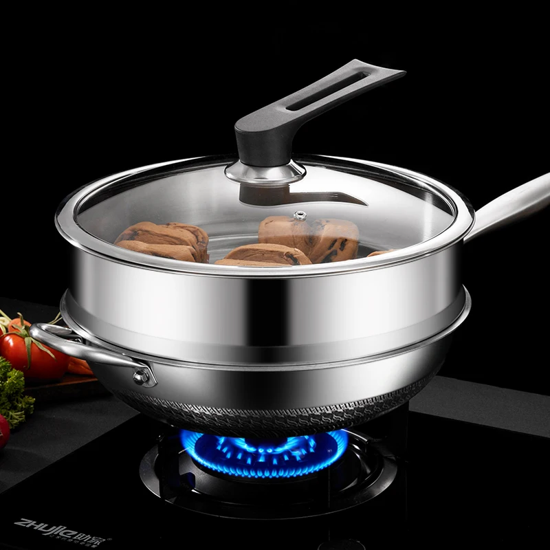 High-Quality Healthy Cooking Tool Stainless Steel Wok  Large Capacity