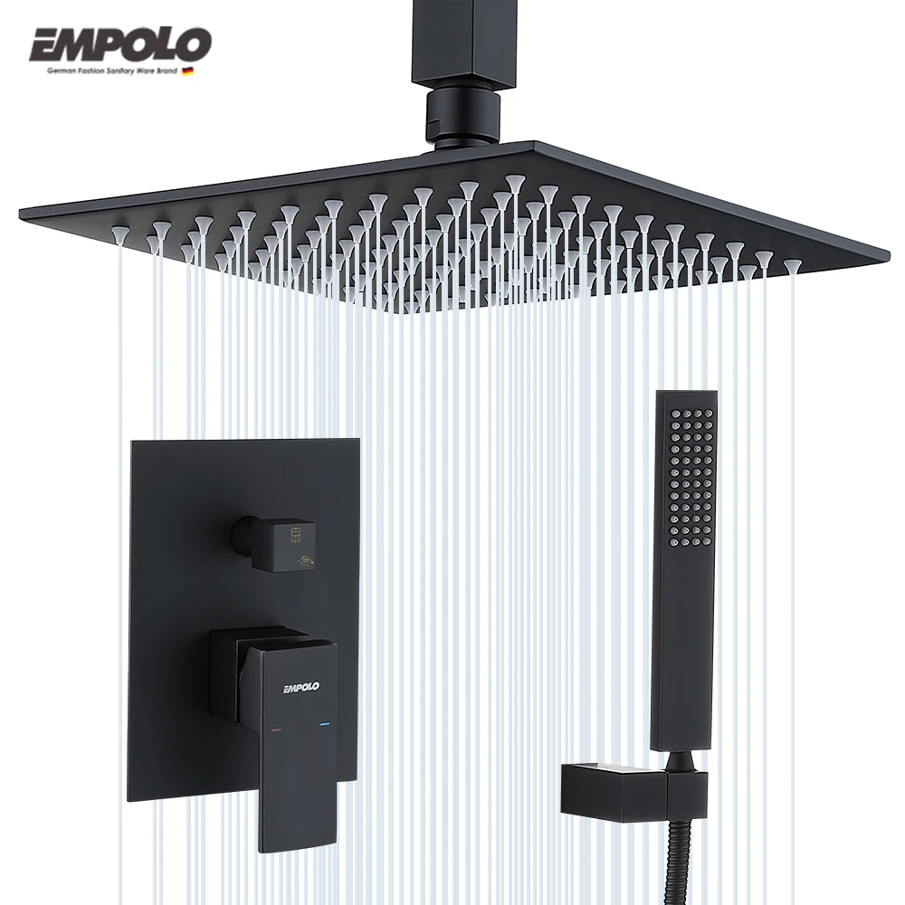 2 Function Outlet Wall Mounted Ceiling Shower Rainfall Black Bath Bathtub Bathroom Concealed Shower Mixer System