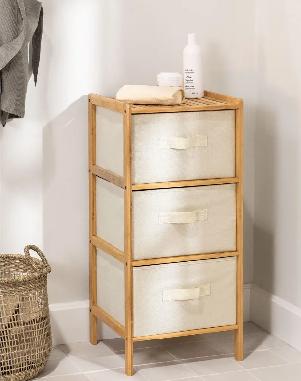 Bamboo 3-Drawer Bedside Table and Easy Storage Cabinet 5kg Capacity for Clothes & Towels for Cutlery Organiser