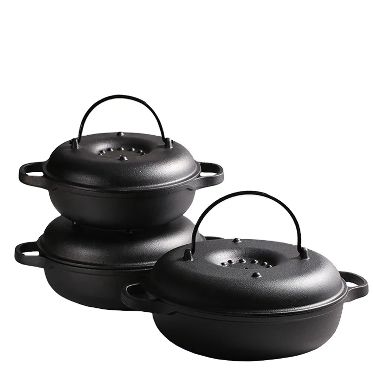 Hot Selling Preseasoned 22/24/26CM Multifunction Cast Iron Pot Corn Stove Baking Pot Baked Sweet Potato Machine