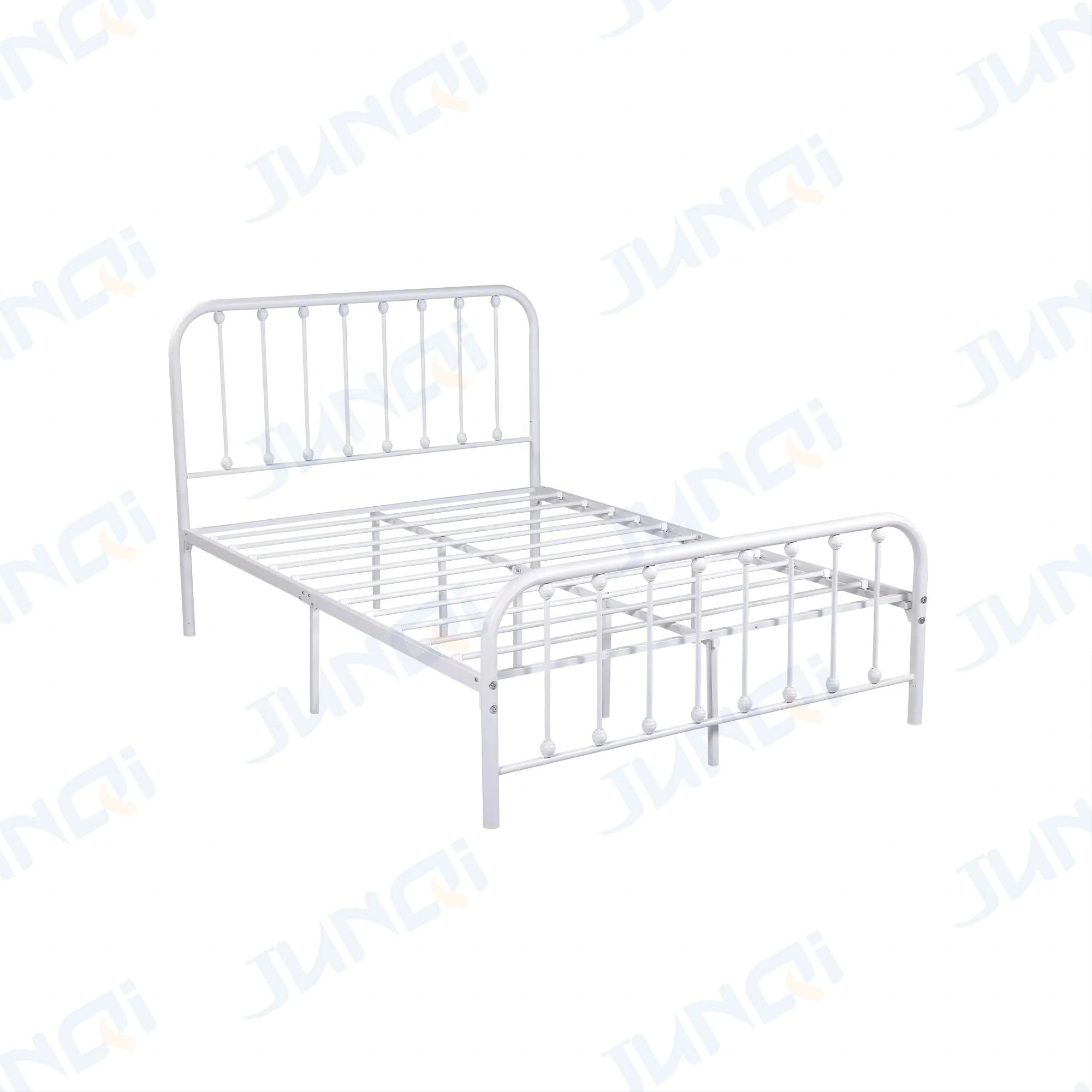 Junqi factory New Design Easy Assembled Bed Customized platform bed white King Queen single size metal double bed frame