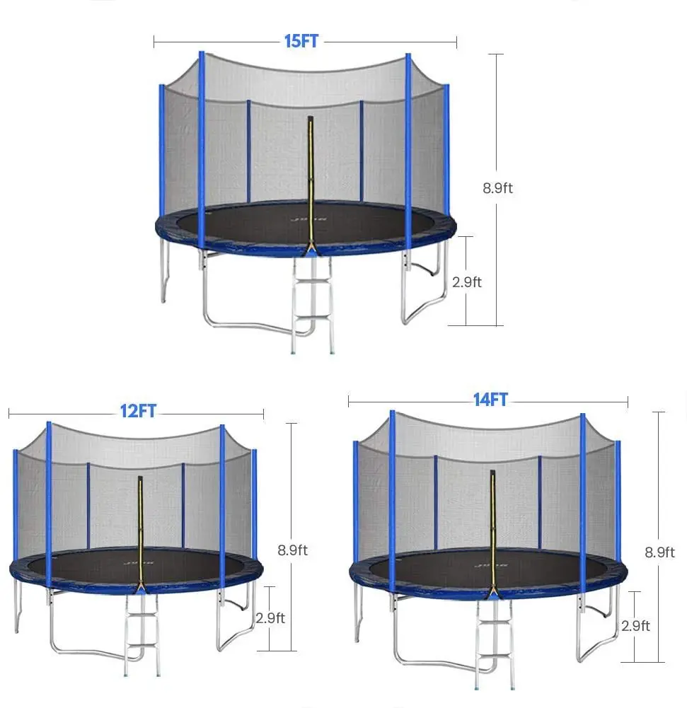 5/6/8/10/ FT Jump Recreational Trampoline with Safety Enclosure Net for Kids Outdoor, Fitness Trampoline with Padding Waterproof