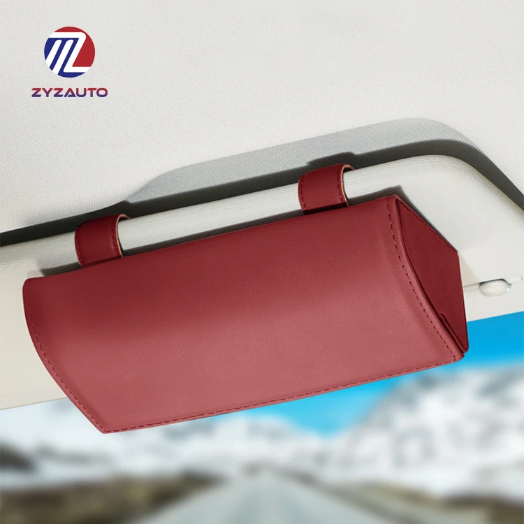 ZY Creative Car Leather Sunglasses Case Sun Visor Hanging Glasses Metal Holder PU lasses Holder Clips