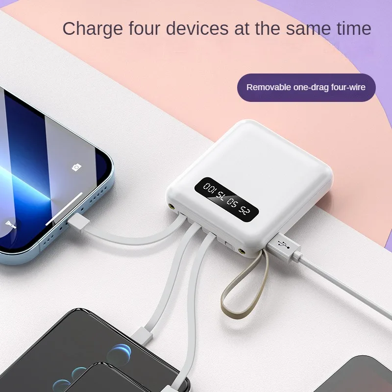 electronics cable power bank 4 interfaces LED Display mini power bank fast charging 10000mah power bank with light ning cable