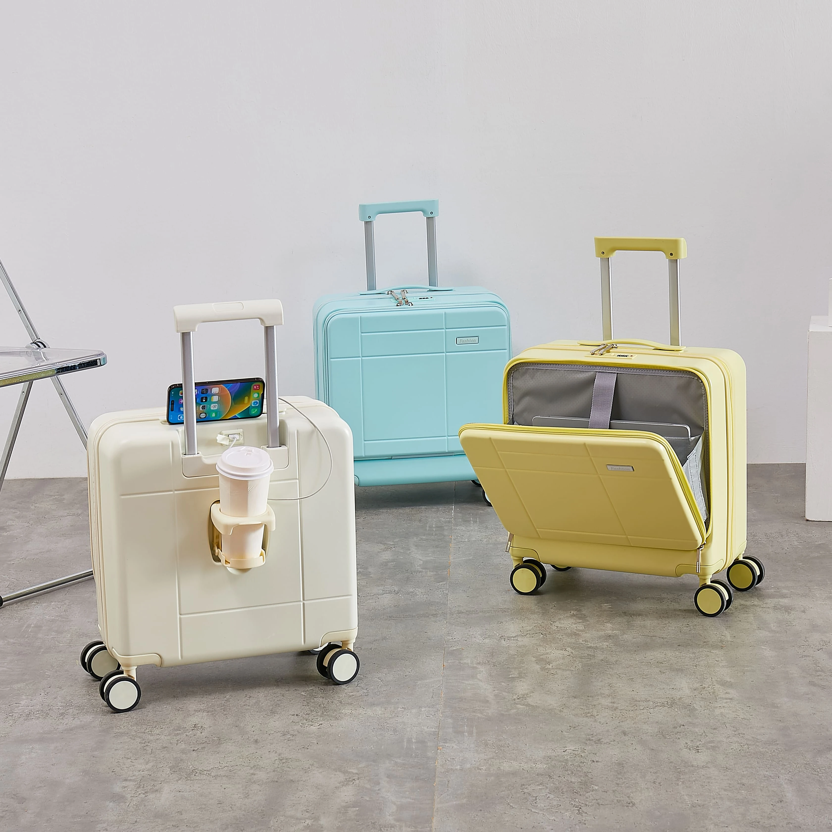 Unisex Front-Open Fashion Suitcase Small ABS Spinner Luggage Multifunctional for Travel and Airport Use