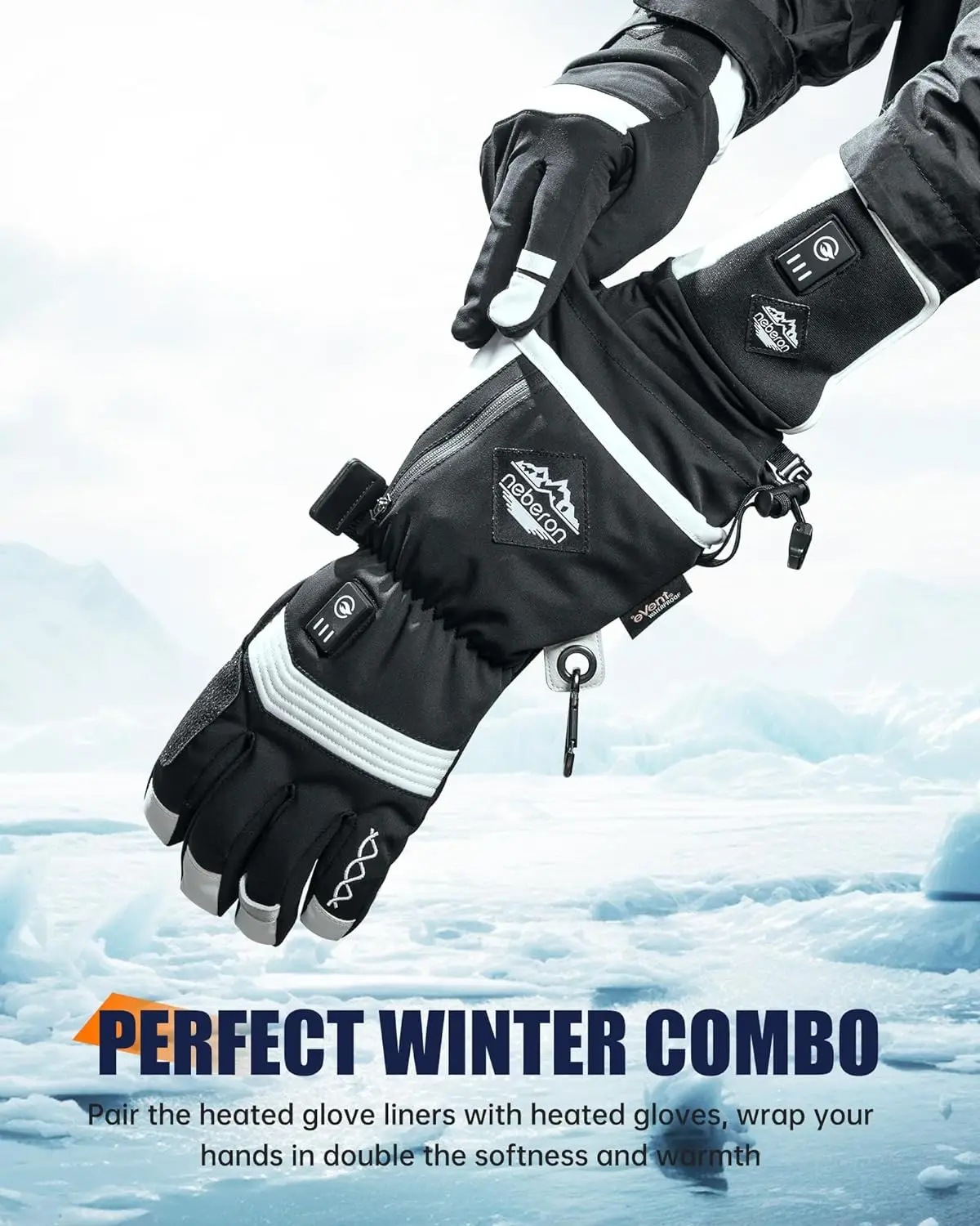 Neberon Heated Glove Liners 7.6V Rechargeable Battery Heated Work Thin Gloves for Hunting Skiing Motorcycle Cycling