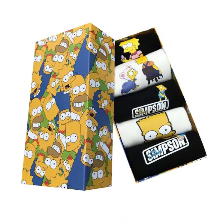 Custom Logo Wholesale Custom Meias Cotton Happy Funny Printed Cartoon Simpson Socks With Box Package