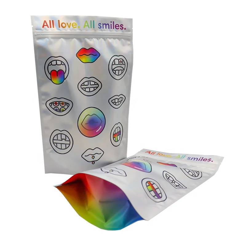 8 10 12oz 5lb Custom Printed Mylar Plastic Bags Resealable Refillable Laser Stand Up Plastic Bag With Zip Lock