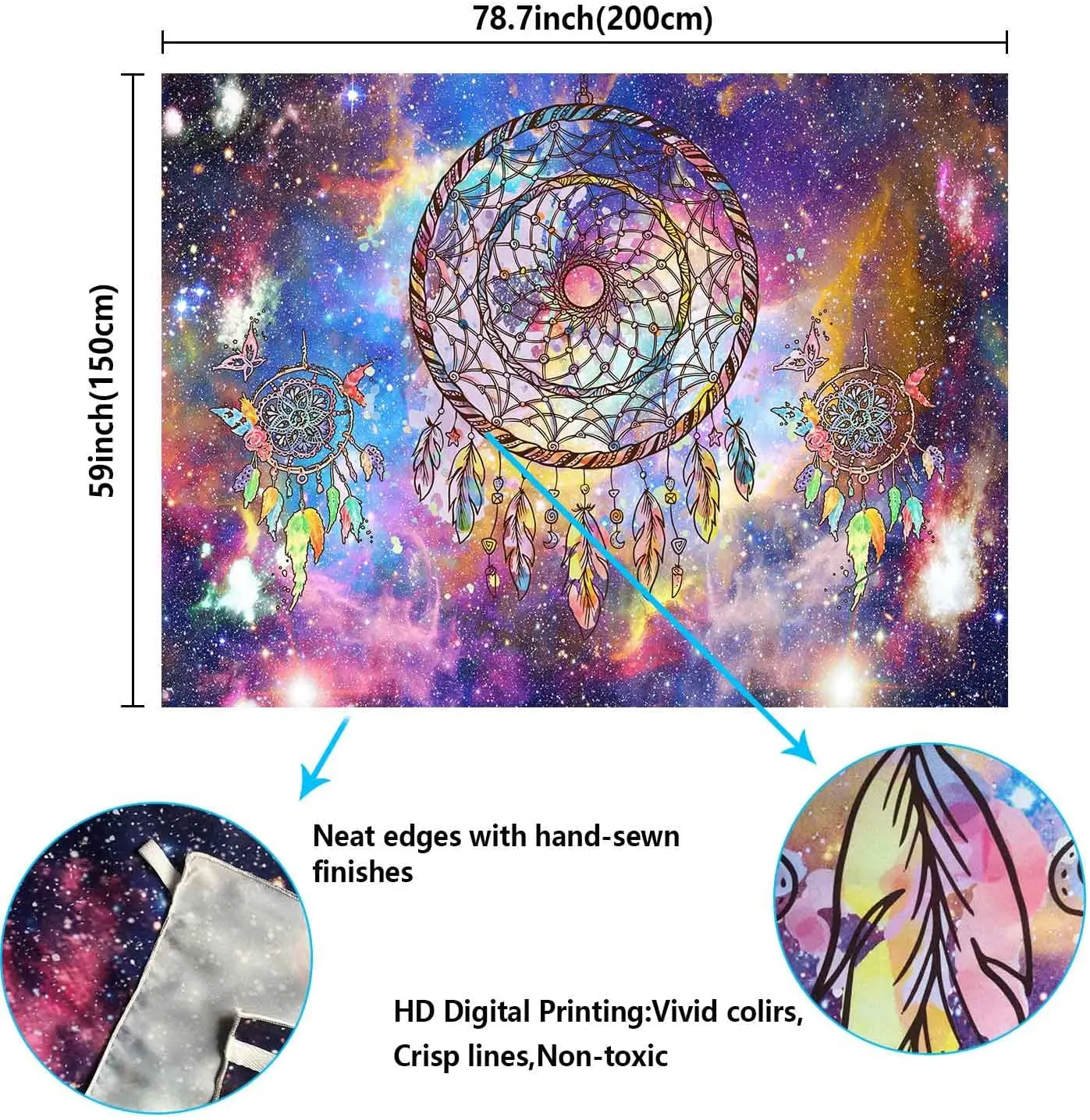 2023 Hot sale wholesale digital printing moon phase spiritual Bohemian blue sun moon tapestry psychedelic Tapiz wall hanging
