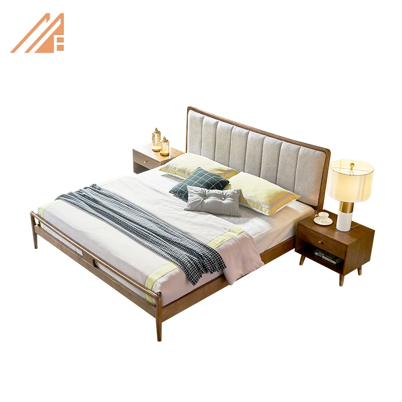 Кровать современный минималистский японский твердой древесины двуспальная кровать спальня деревянная кровать