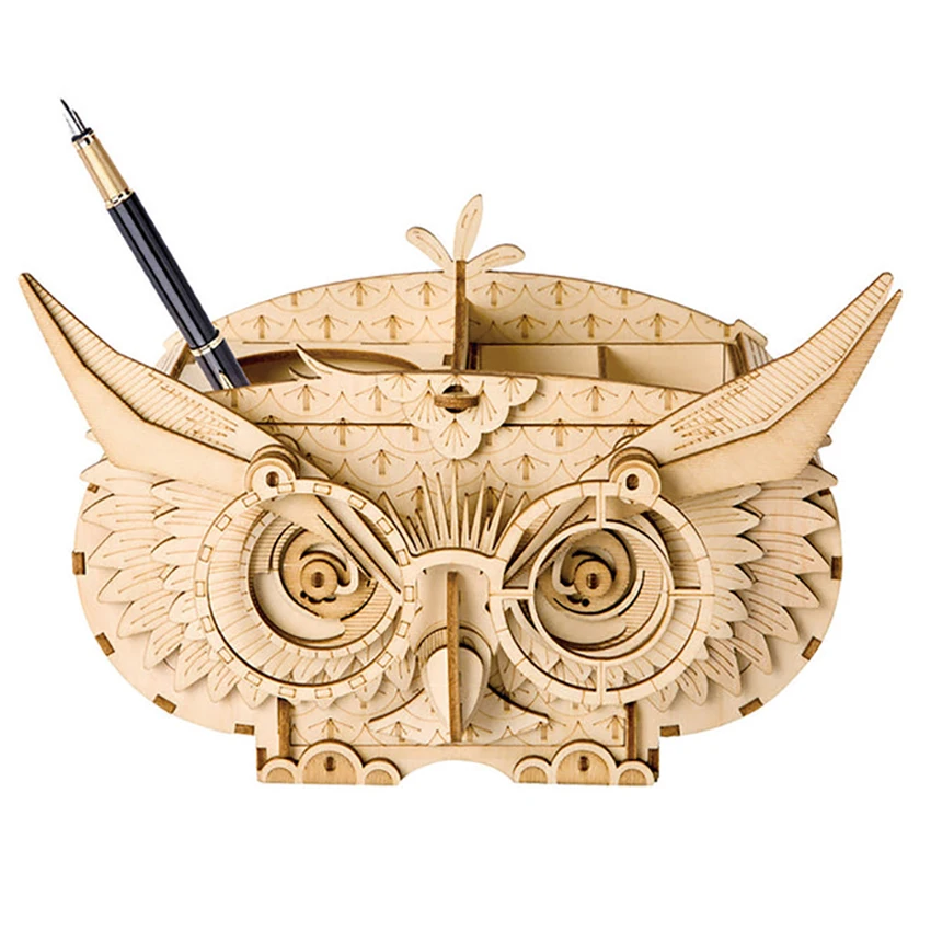 Robotime Rolife Best Educational Toys And Holidays Gifts TG405 Owl Pen Holder Jigsaw 3D DIY Wooden Puzzle for Dropshipping