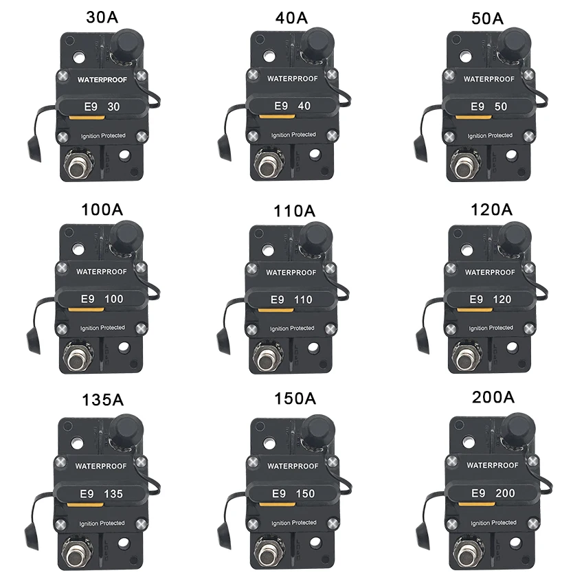 Automotive Circuit Breaker,12V-48V DC 250A Car Audio Waterproof Circuit Breaker Reset Fuse Inverter with Manual Reset