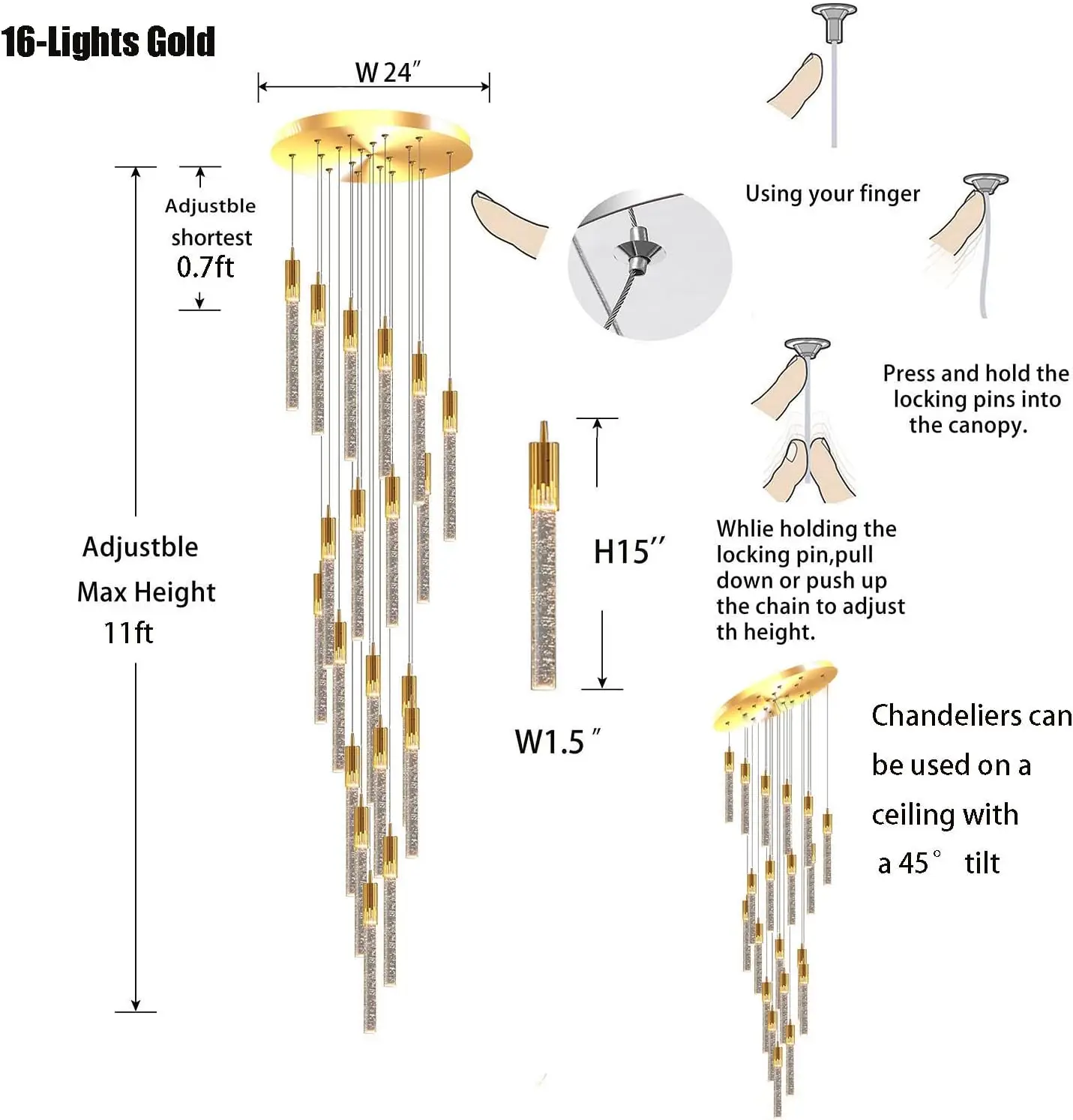 Staircase Pendant Personality  Led Light number of lights 16 chandelier decorative light For Living Room Art Crystal Chandelier