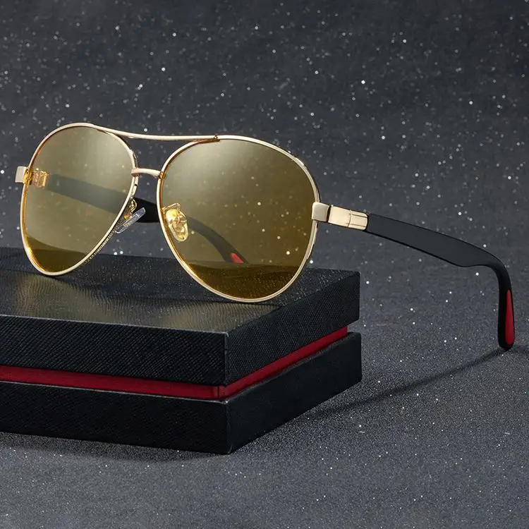 
P3025 brand design classic metal frame pilot drive polarized sunglasses eyewear aviation sunglasses for men night vision glass 