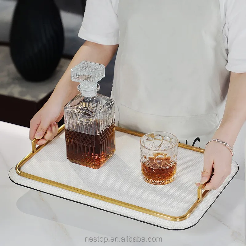 Luxury Tray with Handles PU Leather Braided Serving Trays for Restaurant  Living Room Coffee Table Storage Decorative Trays