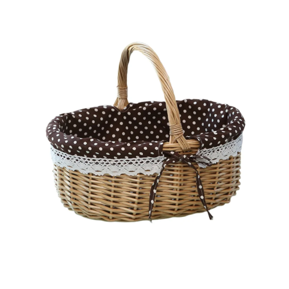 Bread Fruit Food Snack Breakfast Display Hand-Woven Wicker Rattan Tray Round Picnic Storage Basket