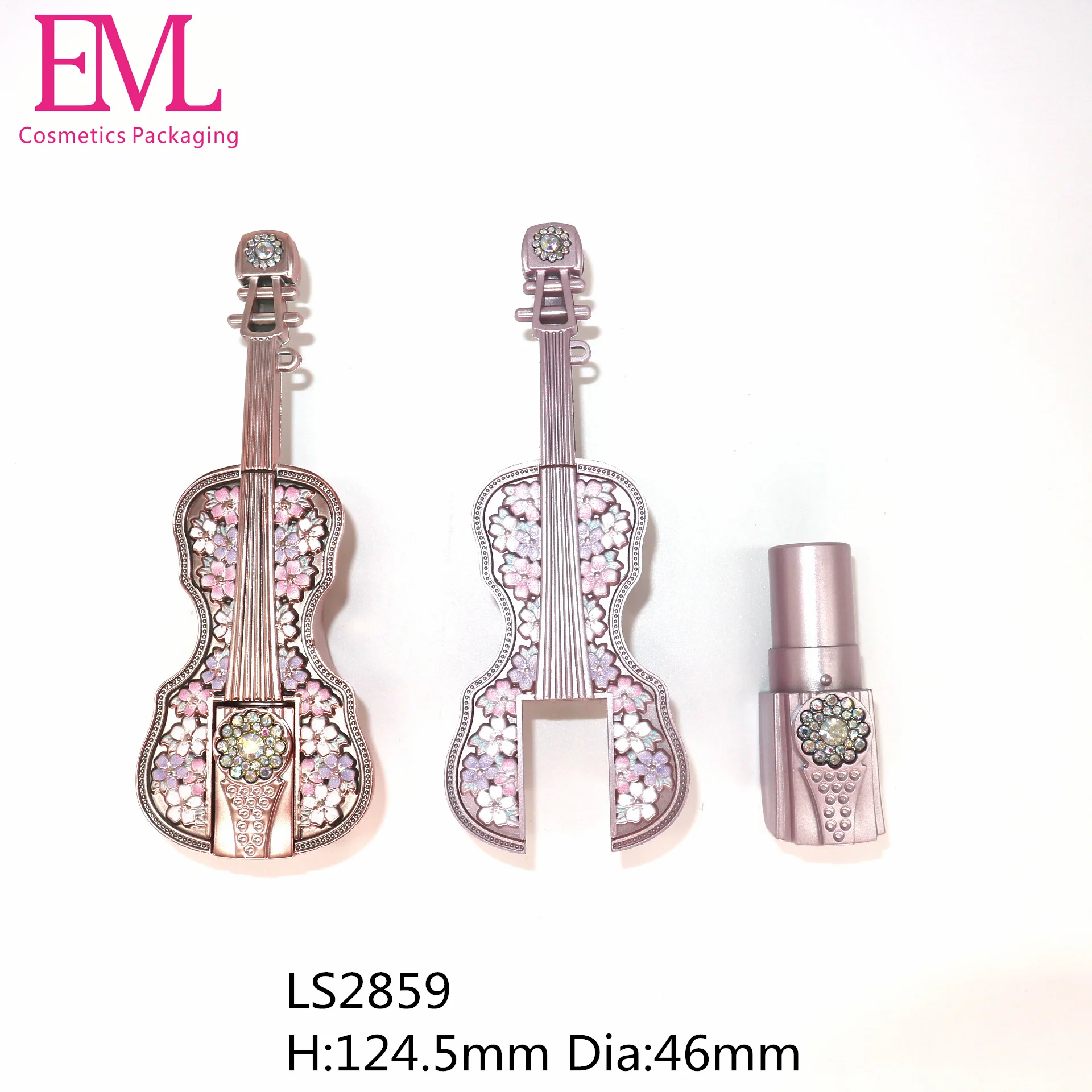 Emily violin design empty custom lipstick cases metallized gold 12.1mm lipstick tube