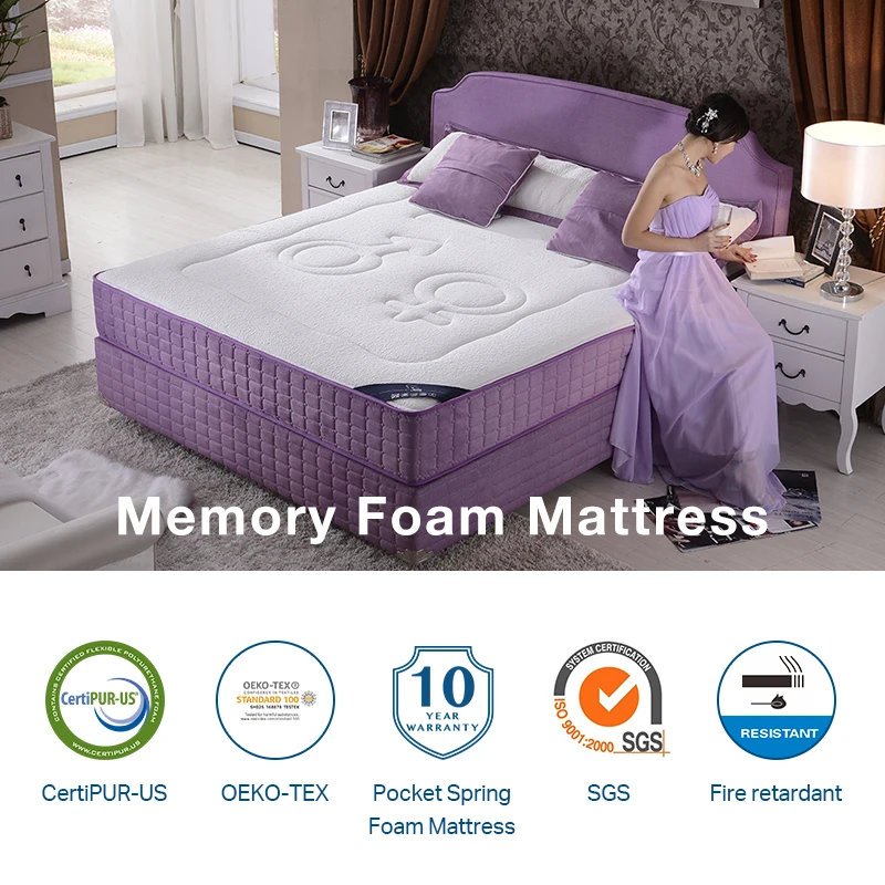 Memory Gel Foam Sleeping Mattresses Manufacturers Rolled Up King Double Bed Pocket Coil Purple Mattress