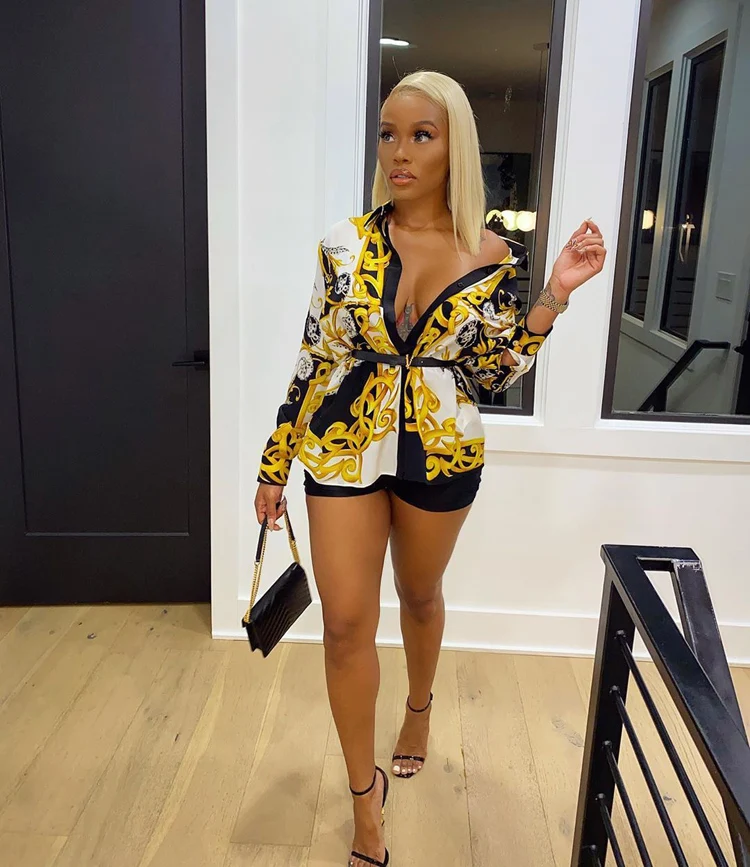 European And American Women's Fashion Sexy Printed Shirt Single-row Button-down Shirt