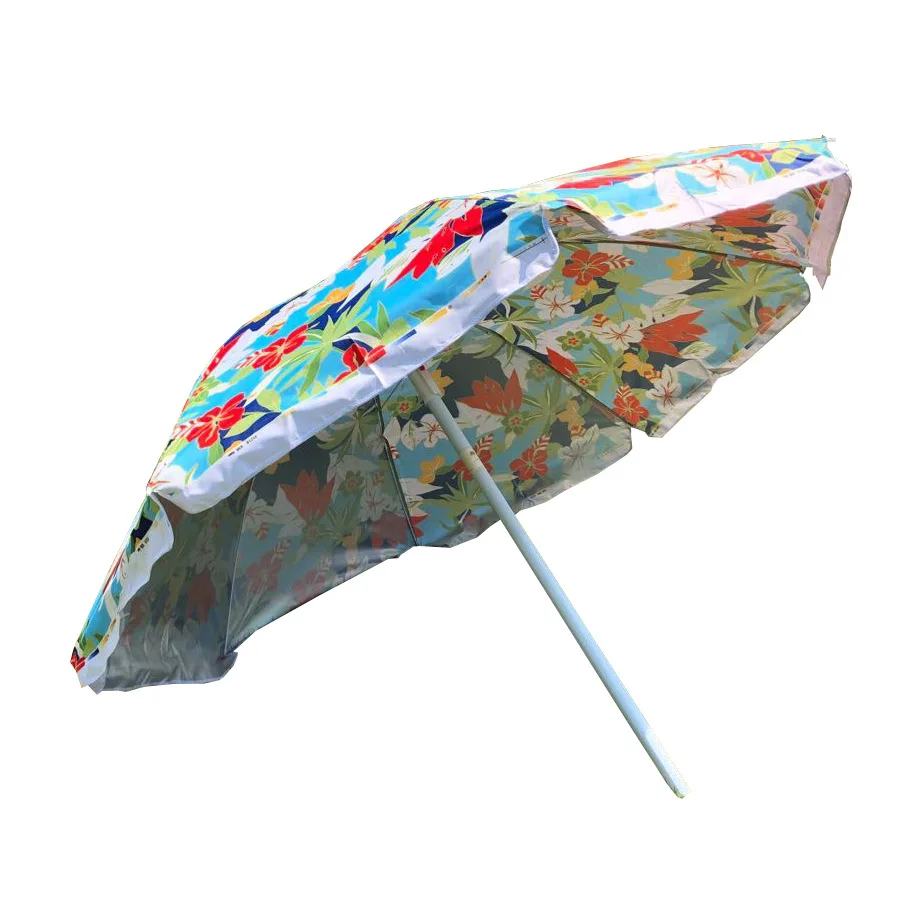 
Beach Umbrella Sun Shelter with Tilt Fiberglass Ribs Windproof Canopy Carry bag-Blue Stripe and Floral Prints 