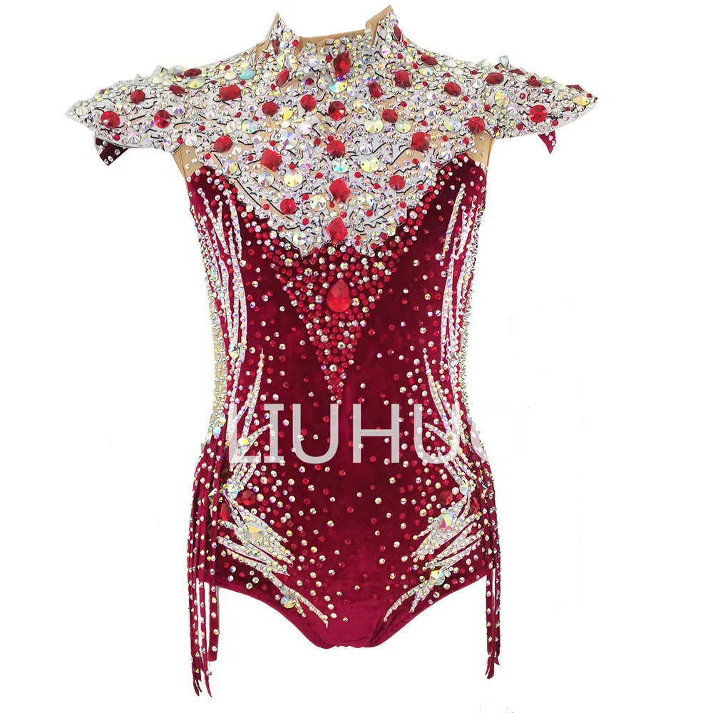 LIUHUO Girls Rhythmic Gymnastics Leotards Girls Women Red Spandex Dancewear Competition Unitards