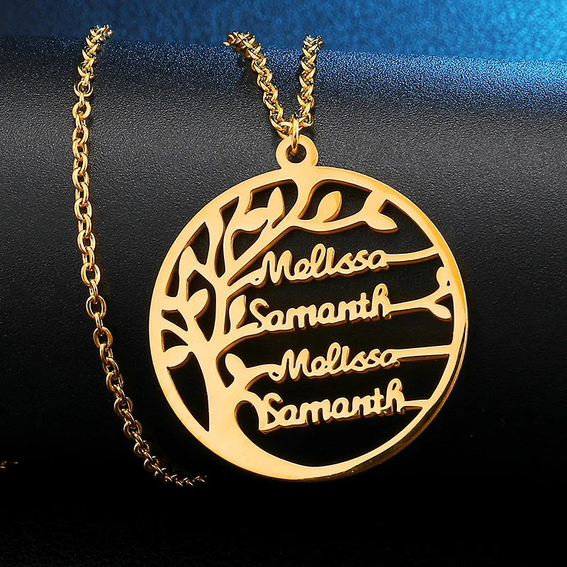 2022 Family Tree Name Pendent Necklace Stainless Steel High Polished With 18K Gold Plated Custom Name Necklace