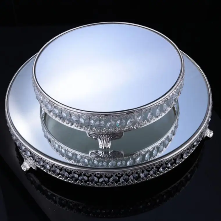 Wholesale Wedding Luxury Cake Stands Set Buffet Cake Snack Dessert Display Stand Crystal Metal Gold Mirror Face Cake Stand