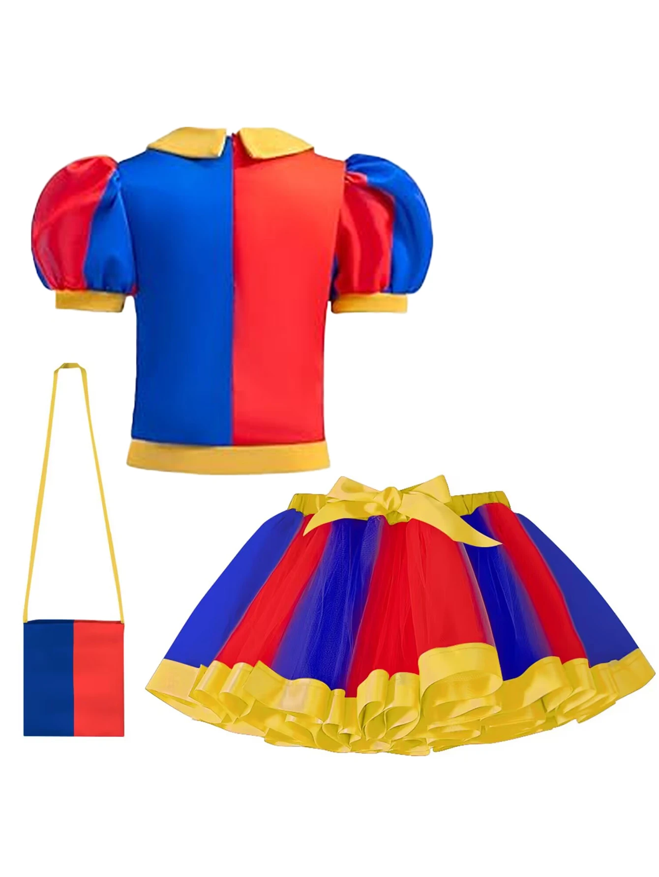 Summer Toddler Girls Clown Costumes Set Kids Cosplay Halloween Christmas Birthday Party T-shirt+Tutu Skirt+Bag+Wig+Nose Outfits