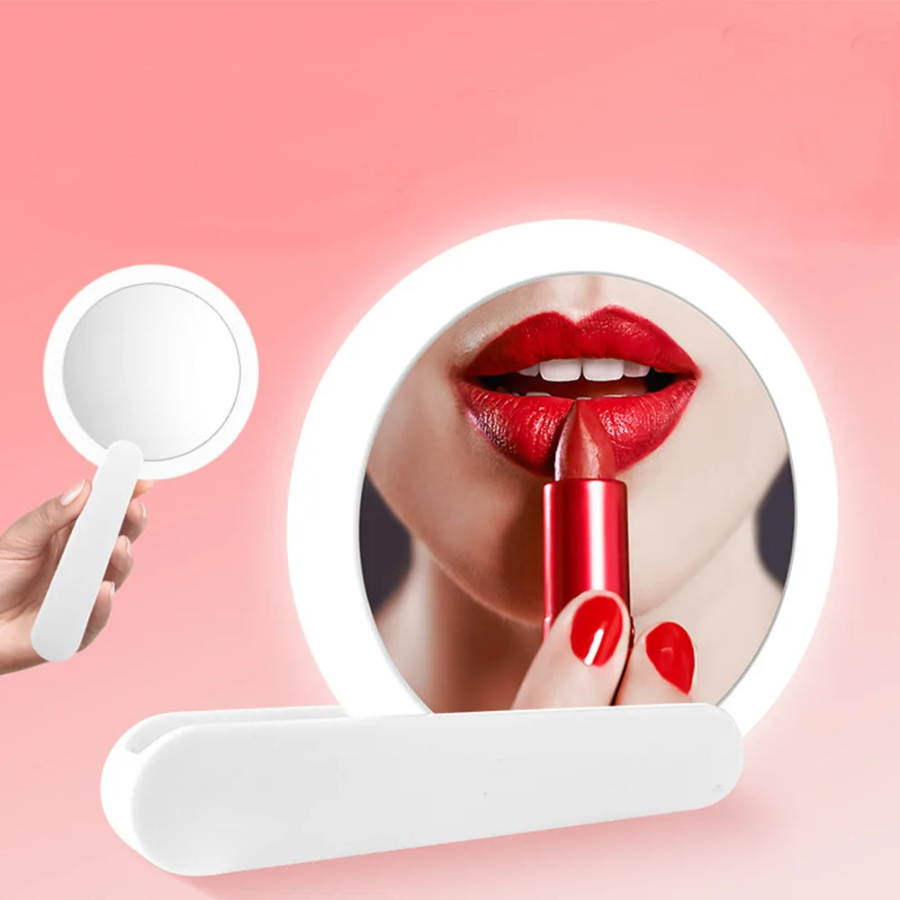 Wholesale Custom Logo Foldable Led Handheld Makeup Mirror Pocket Mirror LED Lights Travel Small Portable Makeup Mirror