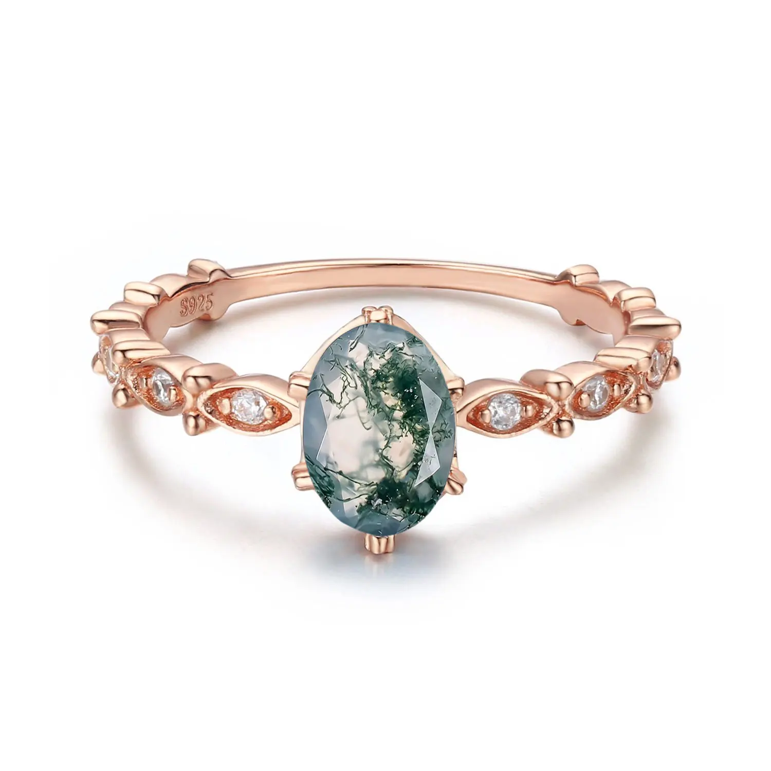 Новое поступление оптовая продажа красивое женское ювелирное изделие овальное кольцо из Моха и агата с муассанитом обручальное обещание кольца для подарка